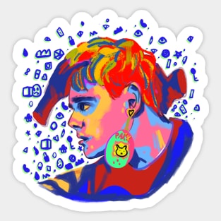 awsten knight rainbow tamagotchi portrait (round) Sticker